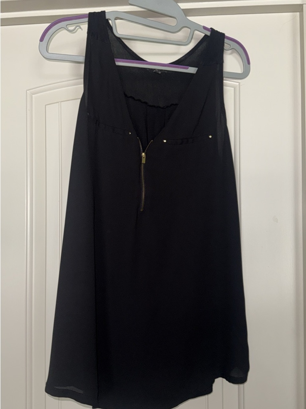 Black Sleeveless Zip-Front Tank